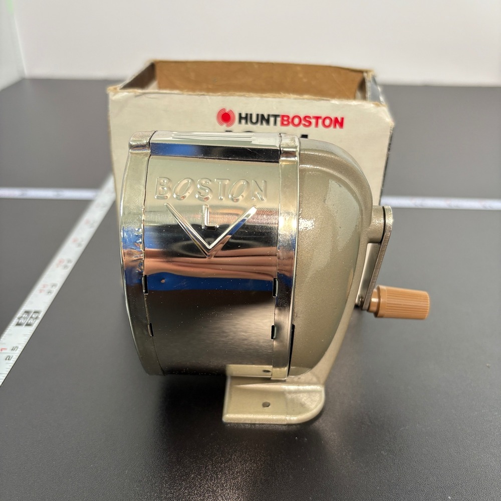 Hunt Boston Pencil Sharpener OS Tan Model L 1041 Vintage Manual Desk Mount Class